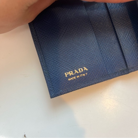 Prada Navy Blue & Gold Ribbon Bow Logo Small Wallet Key Case Holder Cardholder - Picture 8 of 12